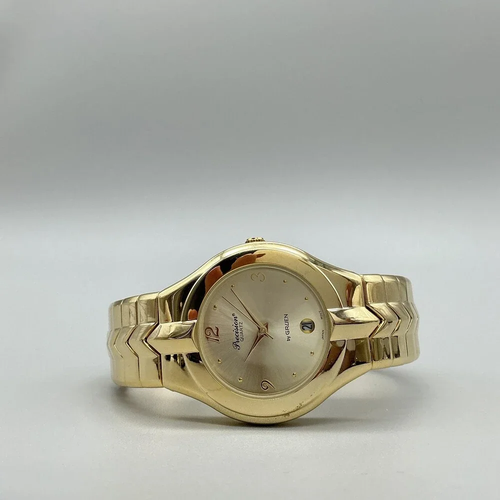 Gruen Precision Mens Watch 38mm Champagne Dial Gold Tone New Battery 7.5